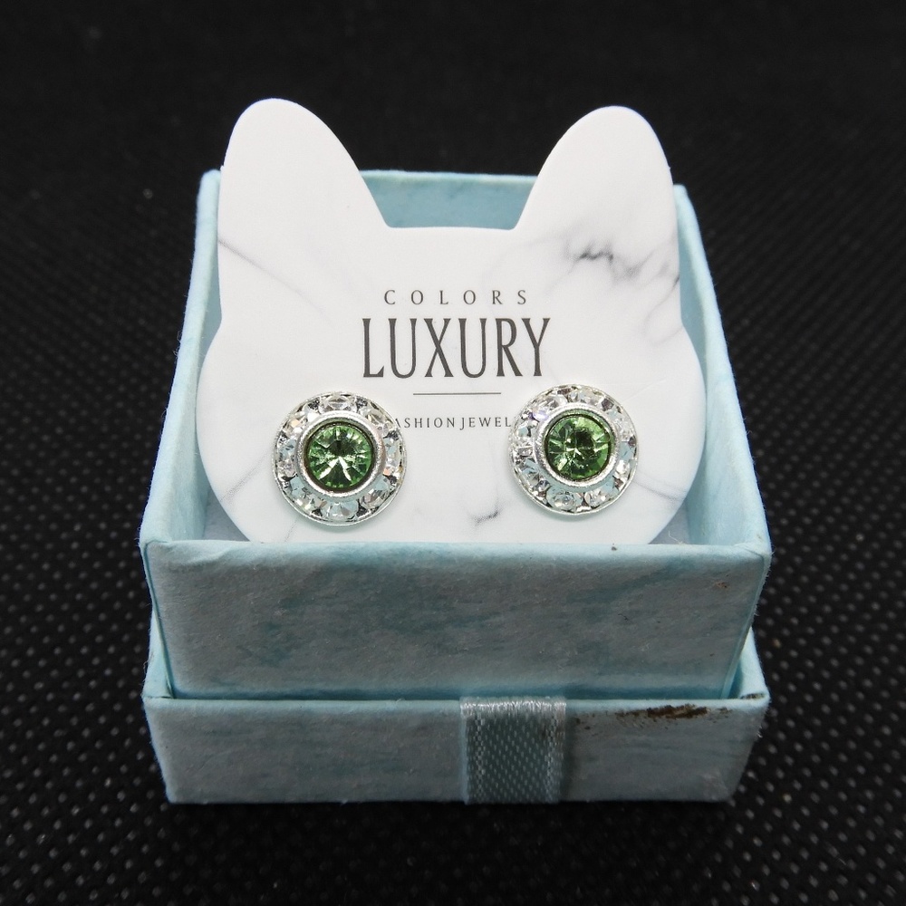 Swarovski Peridot Cat Eyes Rhinestone Earrings